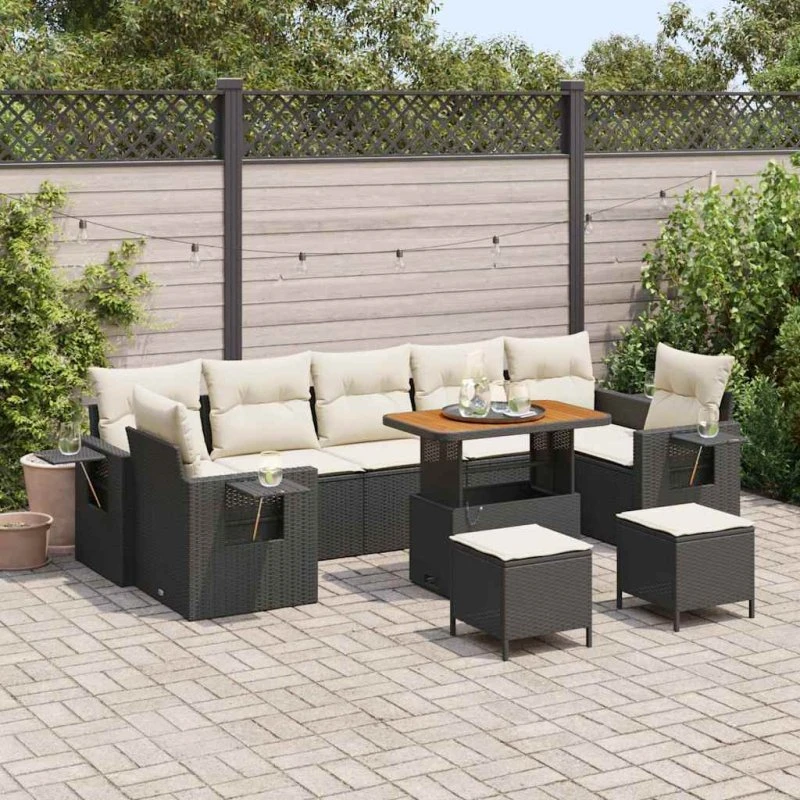 Havesofa Sæt 10 dele – Sort polyrattan, modulært
