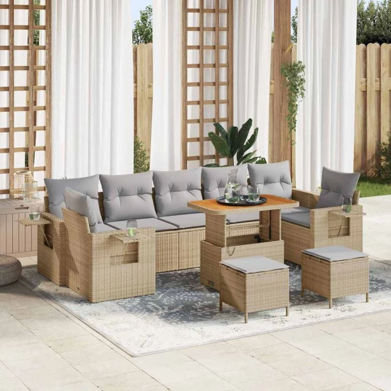 Havesofa Sæt 10 dele i beige polyrattan - modulært