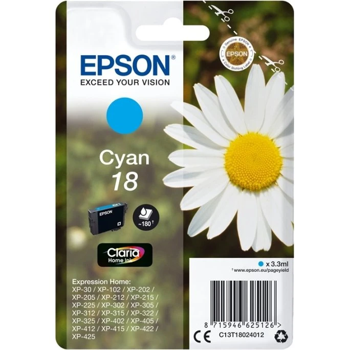 Epson Daisy Cyan Blækpatron C13T18024012 – 180 Sider