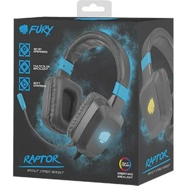 Fury Raptor Kablet Gaming Headset, Sort/Blå