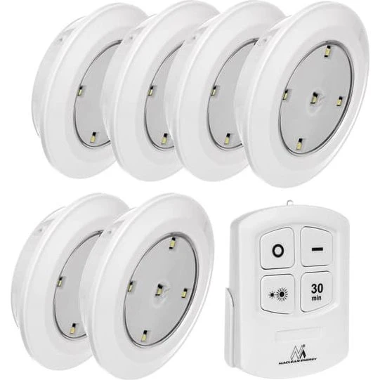 Maclean MCE165 LED-fjernbetjent lampesæt, 6 stk., hvid, AAA-batterier