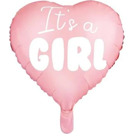 Its a girl - Folieballon hjerte lyserød 45 cm
