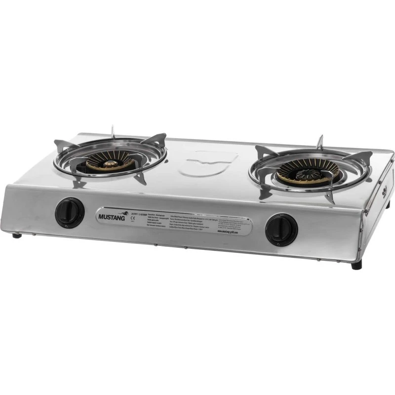 Mustang 2-brænder gaskomfur, rustfrit stål, 4,3 kW & 3,4 kW