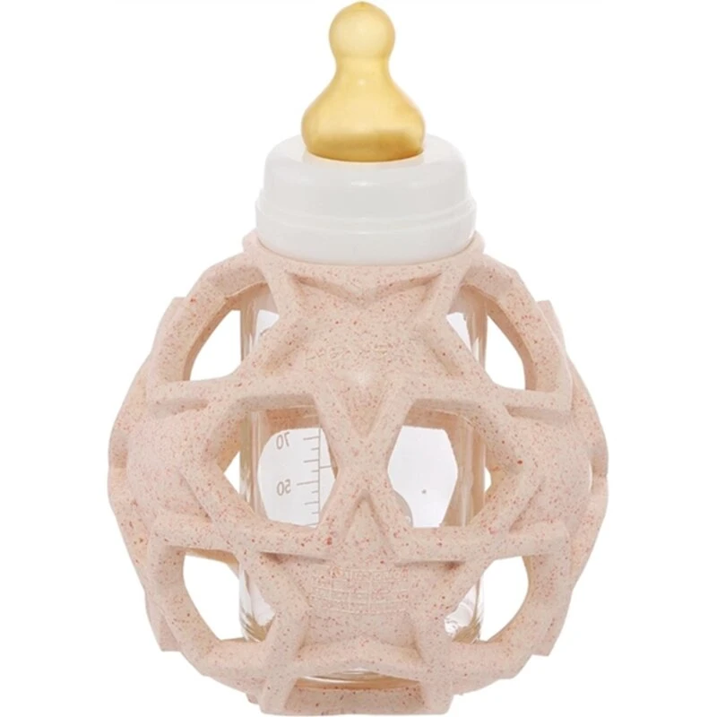 Hevea 2-i-1 Glasflaske med Star Ball Cover, Peach