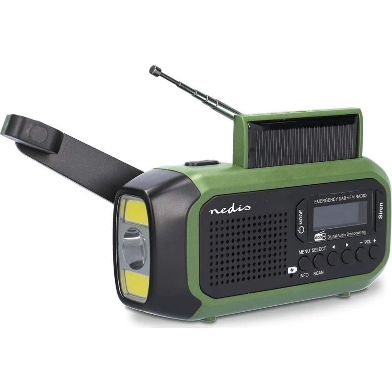Nedis Nødradio | Bærbart DAB+/FM | Sol- og USB-drevet | Grøn/Sort