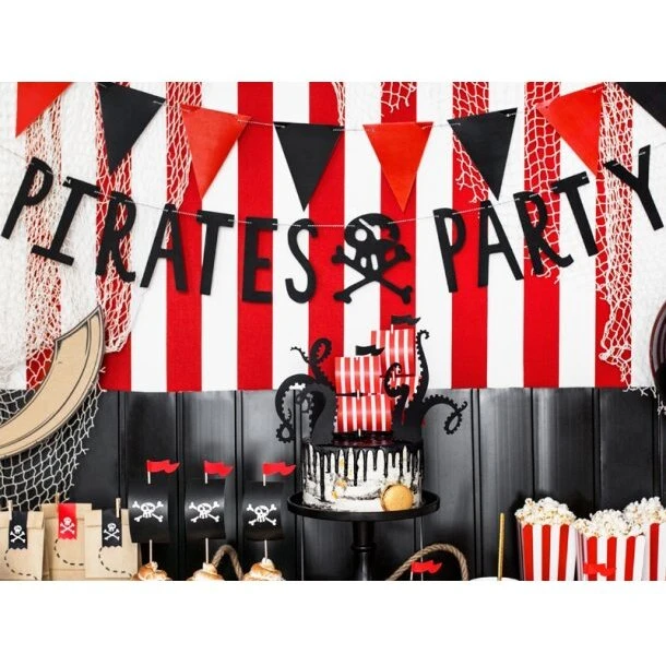Piratfest Banner Sort 100 cm – Karton med snor