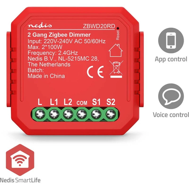 Nedis SmartLife Afbryder ZBWD20RD | Zigbee 3.0 | 2x100 W