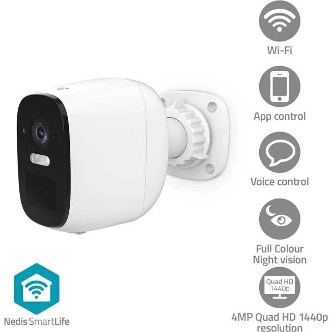 Nedis SmartLife 4MP Udendørskamera | Wi-Fi | Spotlight | IP66 | 10 Måned Batteritid