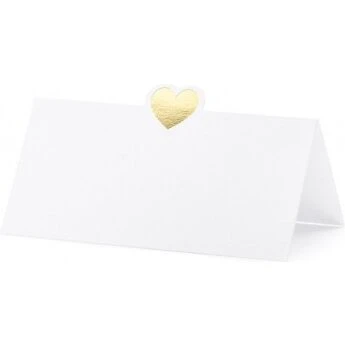10 stk. Bordkort med guldhjerter 10x10 cm