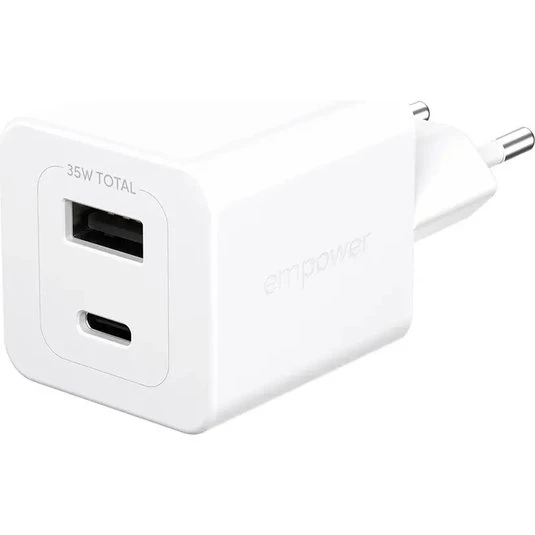 PanzerGlass empower Turbo 35W USB-C + USB-A, Hvid, EU-stik