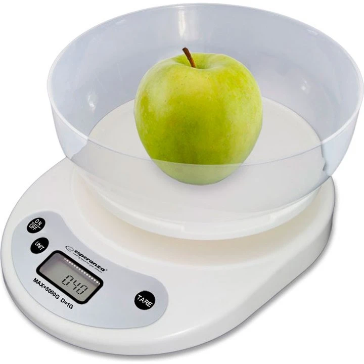 Esperanza EKS007 Køkkenvægt, hvid, 5 kg, med skål