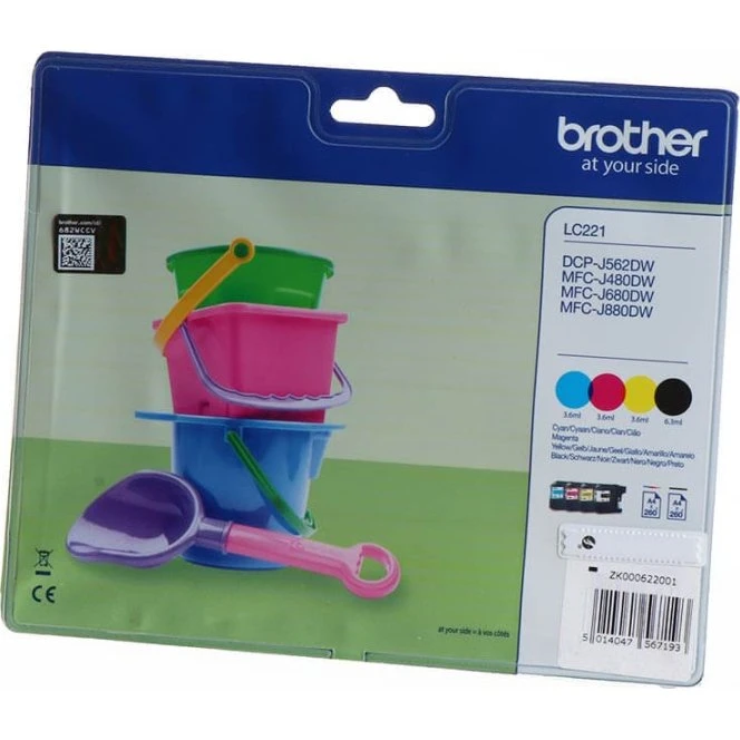 Brother LC-221 Value Pack Sort, Cyan, Magenta, Gul 260 sider