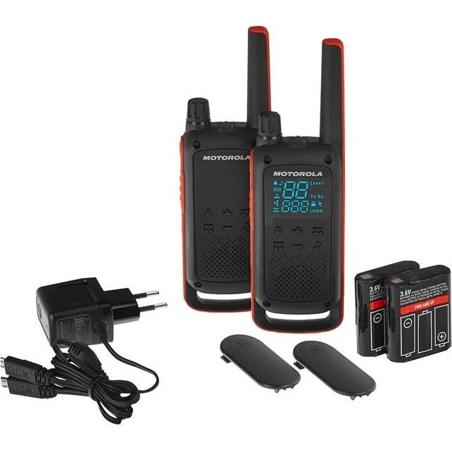 Motorola T82 Twin Pack Walkie Talkie, 16 kanaler, sort/orange