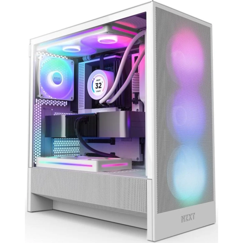 NZXT H5 Flow RGB (2024) Hvid Miditower med Hærdet Glas