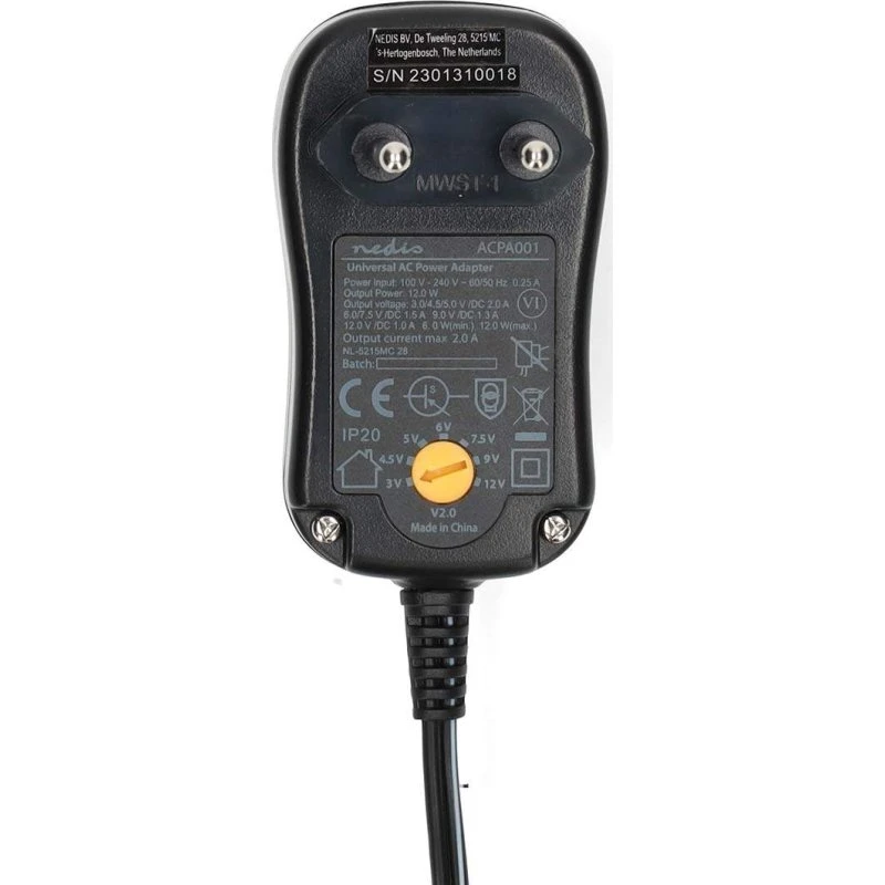 Nedis Universal AC Power Adapter 12 W, 3-12 V DC, 6 stik, Sort