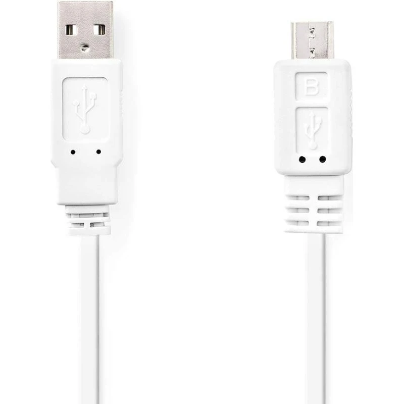 Nedis USB-kabel 1 m fladt hvidt USB-A til Micro-USB B