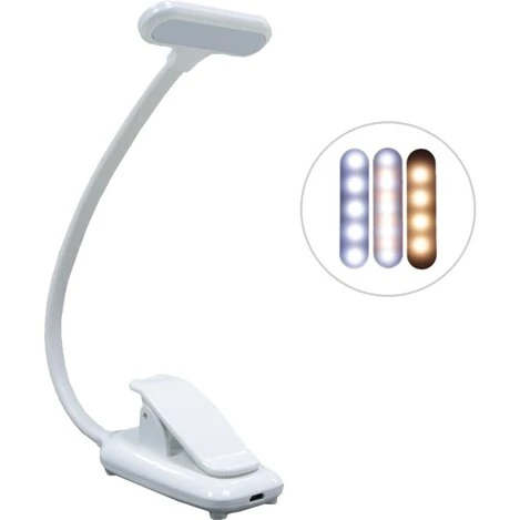 INF Genopladelig LED læselampe med klemme, hvid
