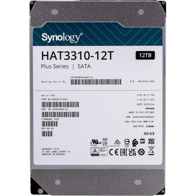 Synology HAT3310-12T 12 TB 3,5" SATA 7200 RPM NAS-harddisk