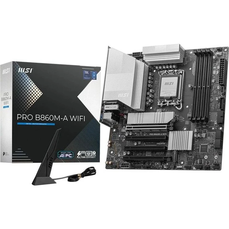 MSI PRO B860M-A WIFI - Micro ATX, LGA1851, DDR5, Wi-Fi 7, Sølv