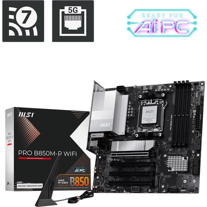 MSI PRO B850M-P WiFi Bundkort, AM5, micro ATX, DDR5, WiFi 7