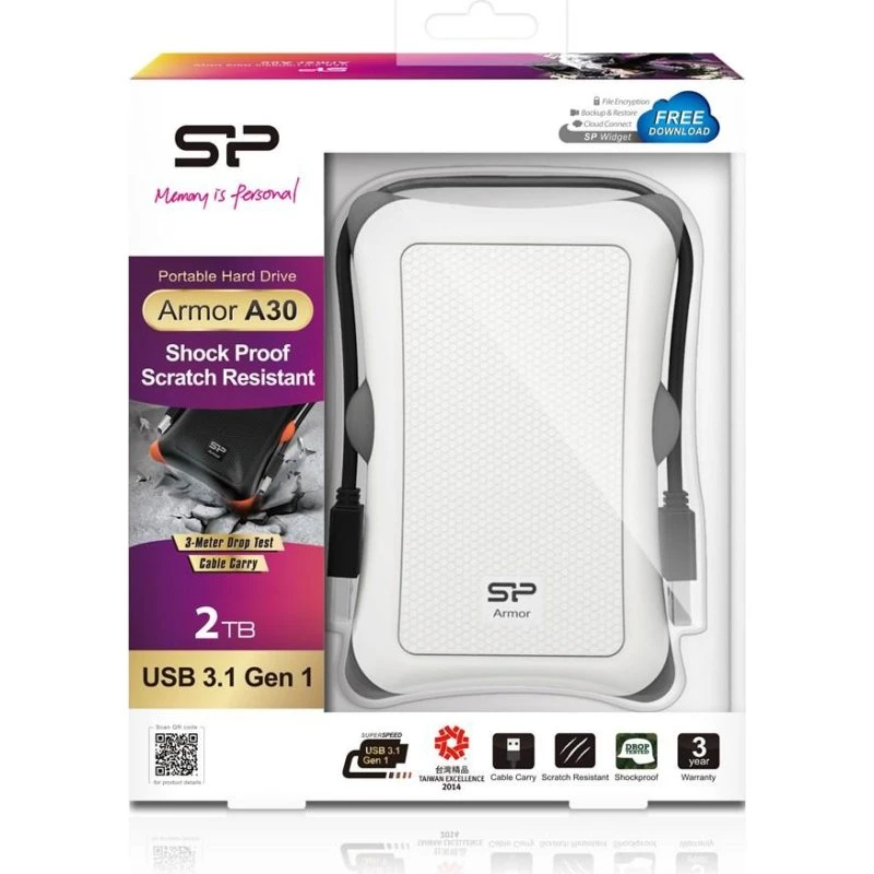 Silicon Power Armor A30 2 TB hvid ekstern harddisk USB 3.2 Gen 1