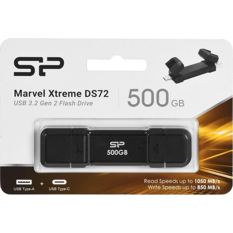 Silicon Power DS72 500 GB USB-A/USB-C 3.2 Gen 2, Sort