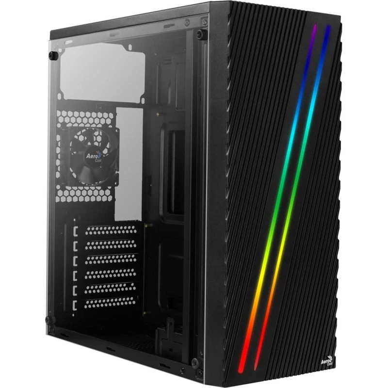AeroCool Streak Midi Tower Sort med RGB og akrylsidevindue
