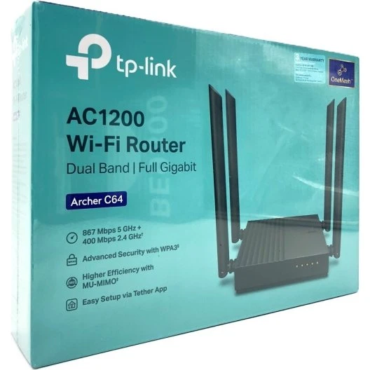 TP-Link Archer C64 V1 Dual-Band Wi-Fi Router, Sort