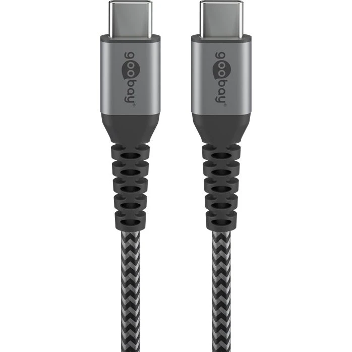 Goobay USB-C™-kabel 1 m med metalstik, grå, 60 W