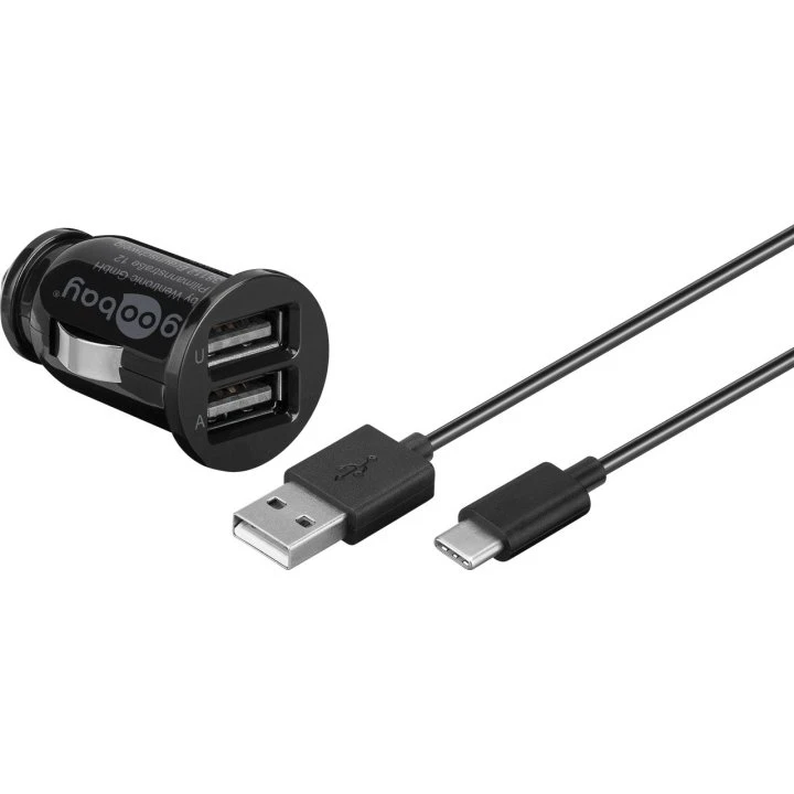 Goobay Dual USB-C & USB-A Billader, 12 W, Sort (1 m)