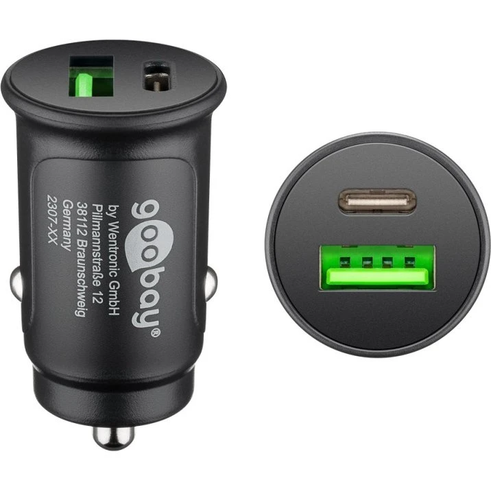 Goobay Dubbel USB-C PD 27 W Biloplader (Sort)