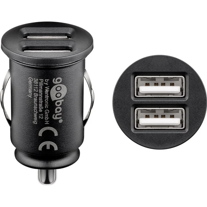 Goobay Dubbel USB-biloplader 24 W, sort