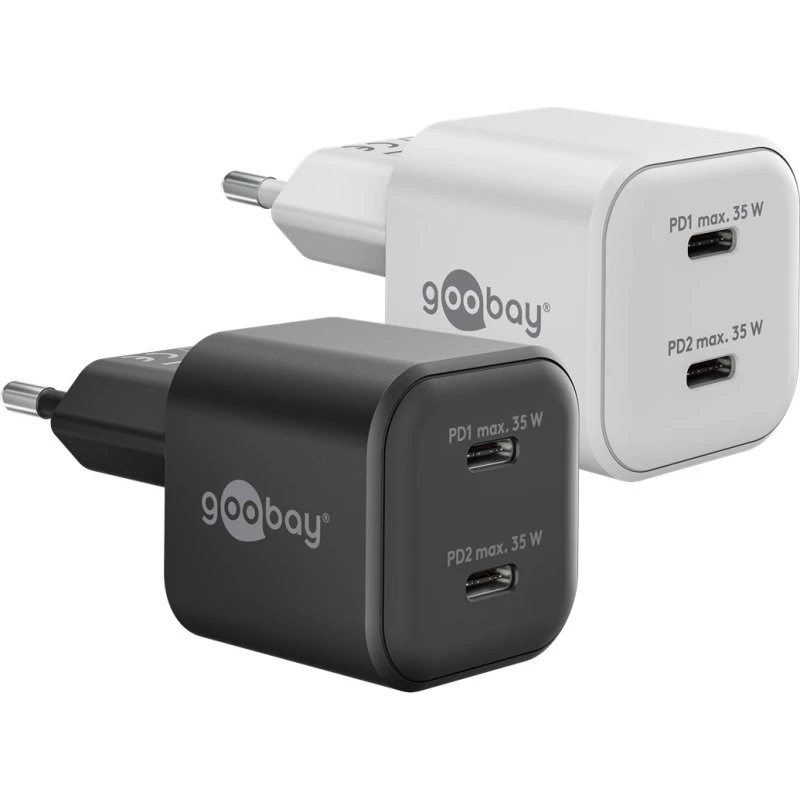 Goobay 35W GaN USB-C Dobbeltoplader Sort