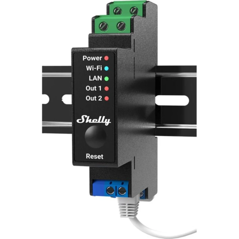 Shelly DIN PRO 2PM Smart Relæ, 2 Kanaler, Wi-Fi, Sort