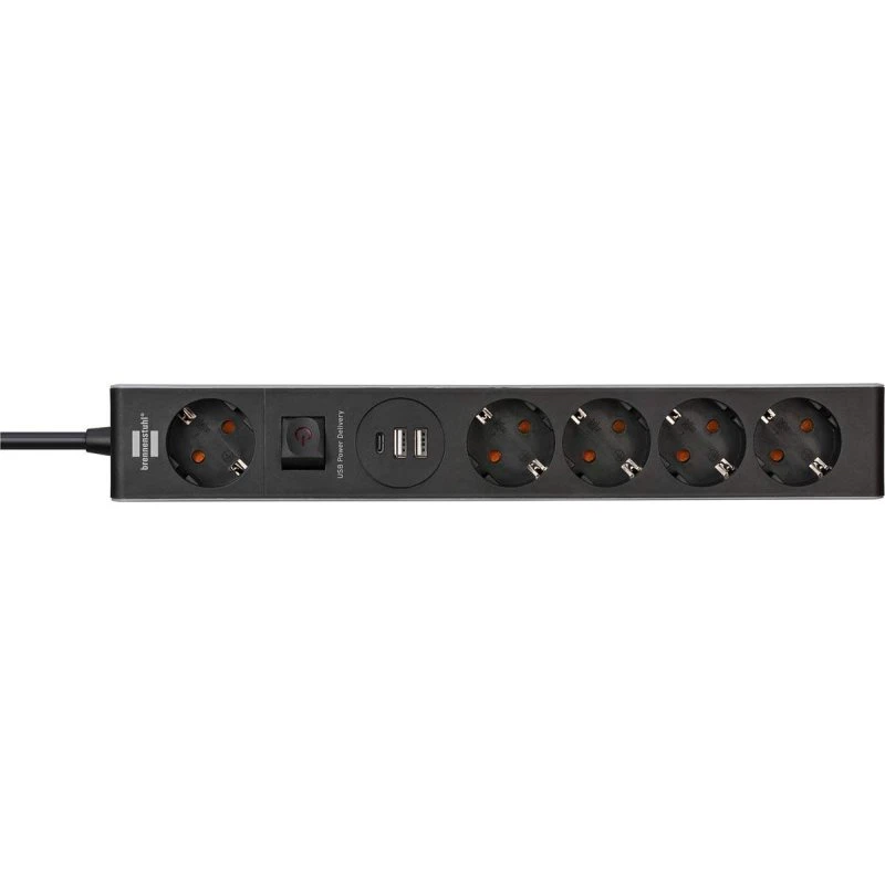 brennenstuhl Premium-Line 5-vejs stikdåse med USB-C Power Delivery, 1,5m, sort/grå