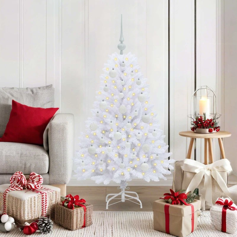 vidaXL Kunstigt Hængslede Juletræ 120 cm Hvid med 150 LED'er