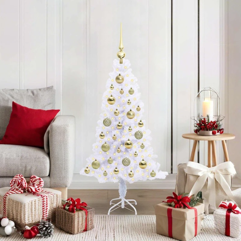 vidaXL Kunstigt Juletræ 120 cm Hvid med 150 LED'er PVC & Stål