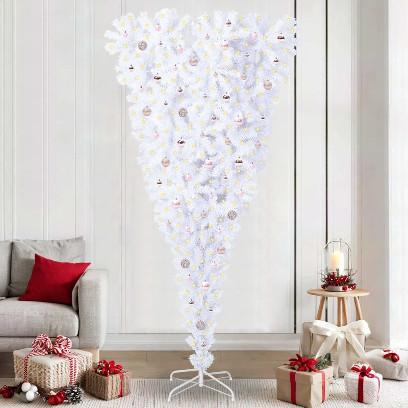 vidaXL Kunstigt juletræ 240 cm med 300 LED'er, hvid, PVC og stål