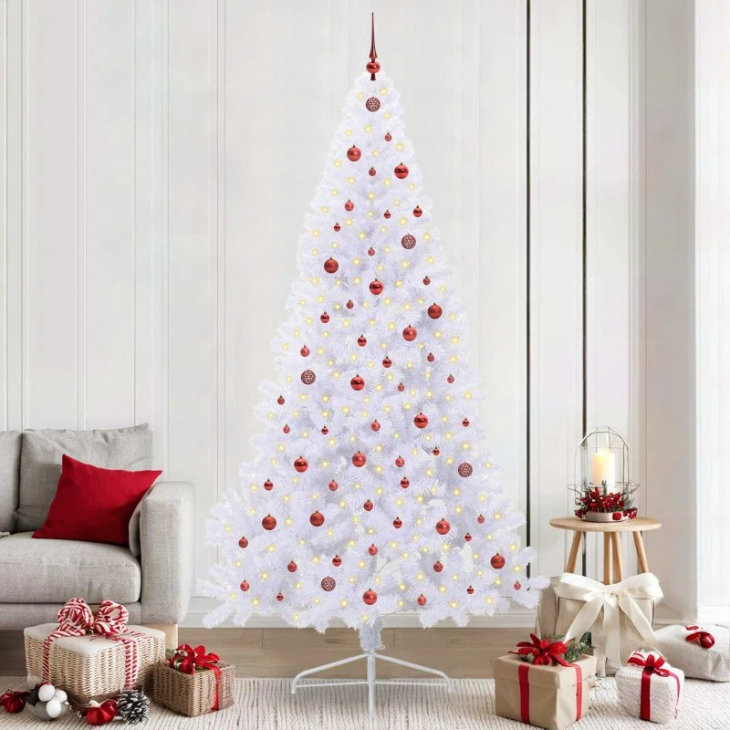 vidaXL Kunstigt juletræ 240 cm med 300 LED'er, hvid, PVC og stål