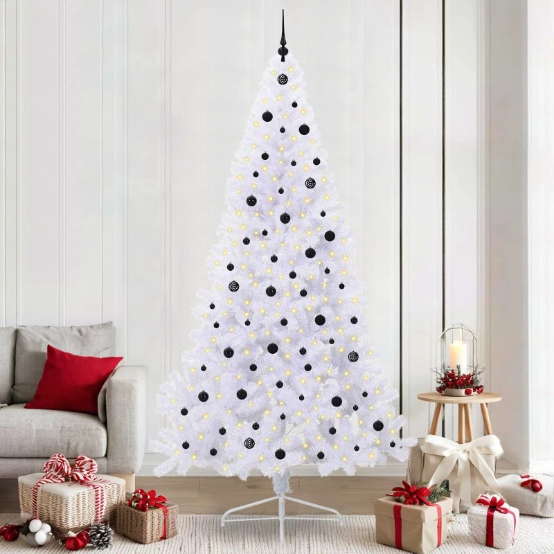vidaXL Kunstigt juletræ 240 cm med 300 LED'er, hvid, PVC og stål
