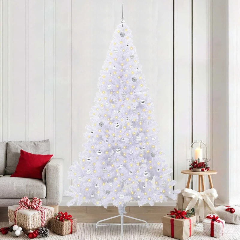 vidaXL Kunstigt juletræ 240 cm med 300 LED'er, hvid, PVC og stål