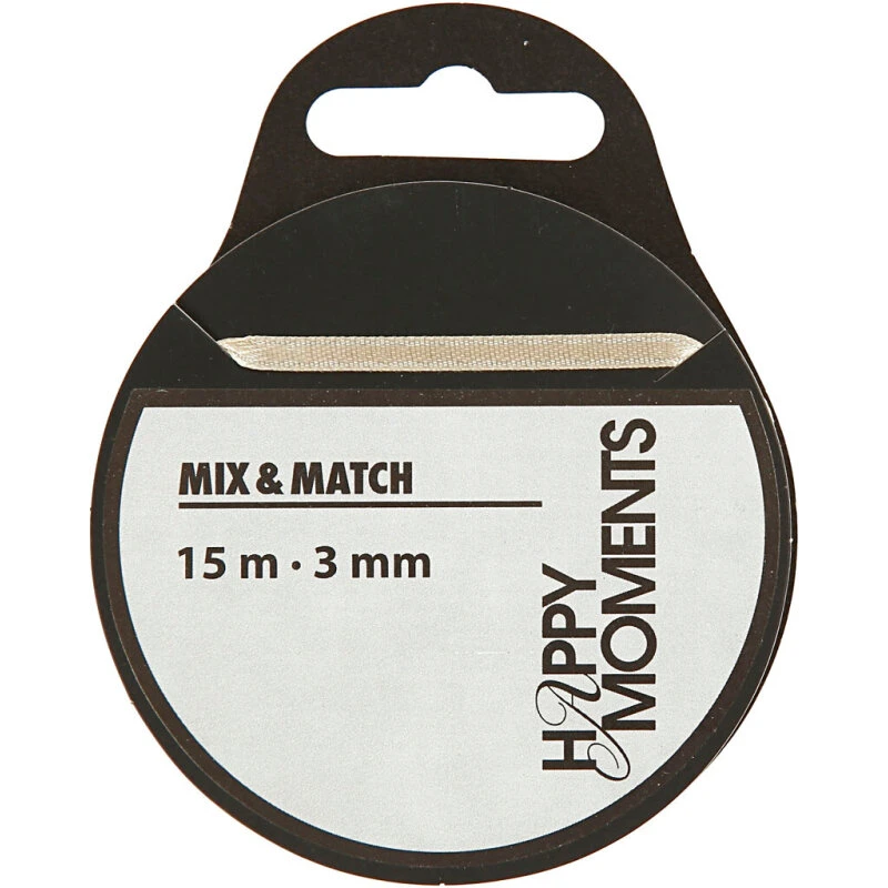 Satinbånd råhvid 3 mm x 15 m