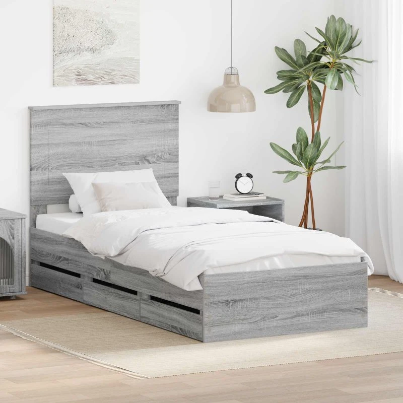vidaXL Sengestel med skuffe Grå Sonoma 90x190 cm Ingeniørtræ