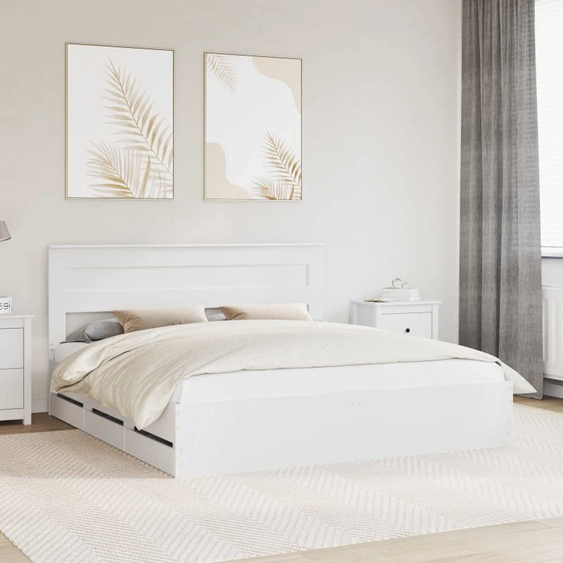 vidaXL Sengestel med skuffe Hvid 180x200 cm Ingeniørtræ
