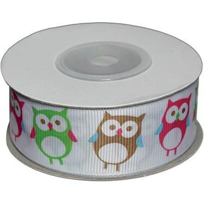 Dekobånd Hvid m/ugler 25 mm 10 m