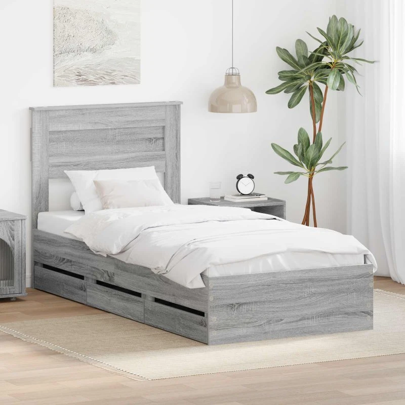 vidaXL Sengestel med skuffe Grå Sonoma 90x190 cm Ingeniørtræ