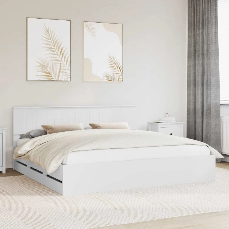 vidaXL Sengestel med skuffe Hvid 200x200 cm Ingeniørtræ