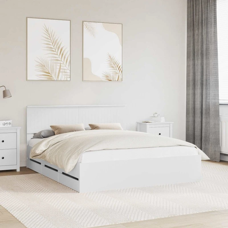 vidaXL Sengestel med skuffe Hvid 160 x 200 cm Ingeniørtræ