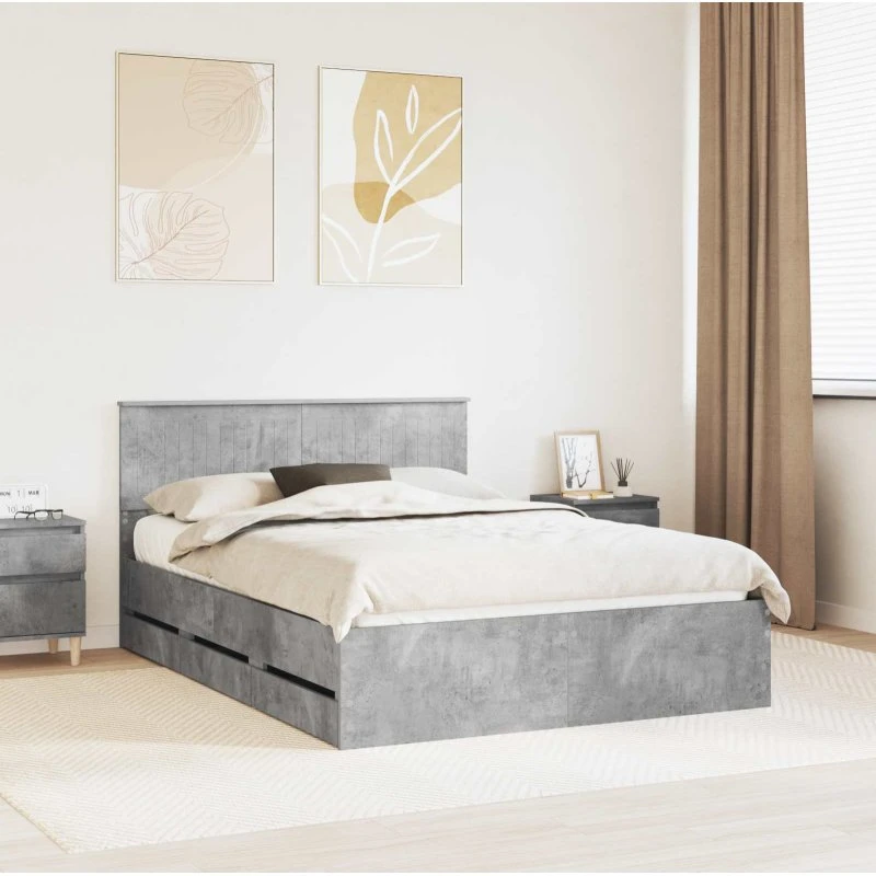 vidaXL Sengestel med skuffe 140 x 190 cm Beton Grå Ingeniørtræ