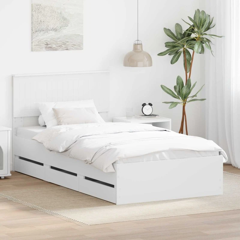 vidaXL Sengestel med skuffe Hvid 100x200 cm Ingeniørtræ